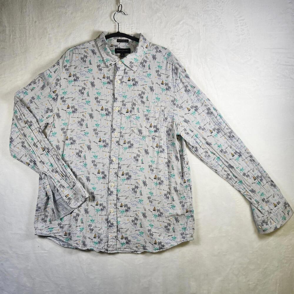 Banana Republic Untucked Fit‎ Hawaiian Tropical Long Sleeve Shirt White Size XL
